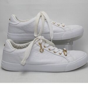GBG Los Angeles White Embossed Logo Low Top Sneakers Gold Hardware‎ Womans 7.5